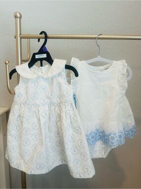 Carter's White Dresses with Light Blue Anchors and Embroidery